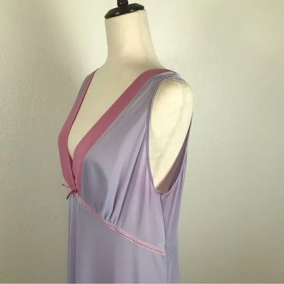 Vintage Vanity Fair lavender & mauve deep V neck & back Maxi slip dress XL* - Picture 3 of 6